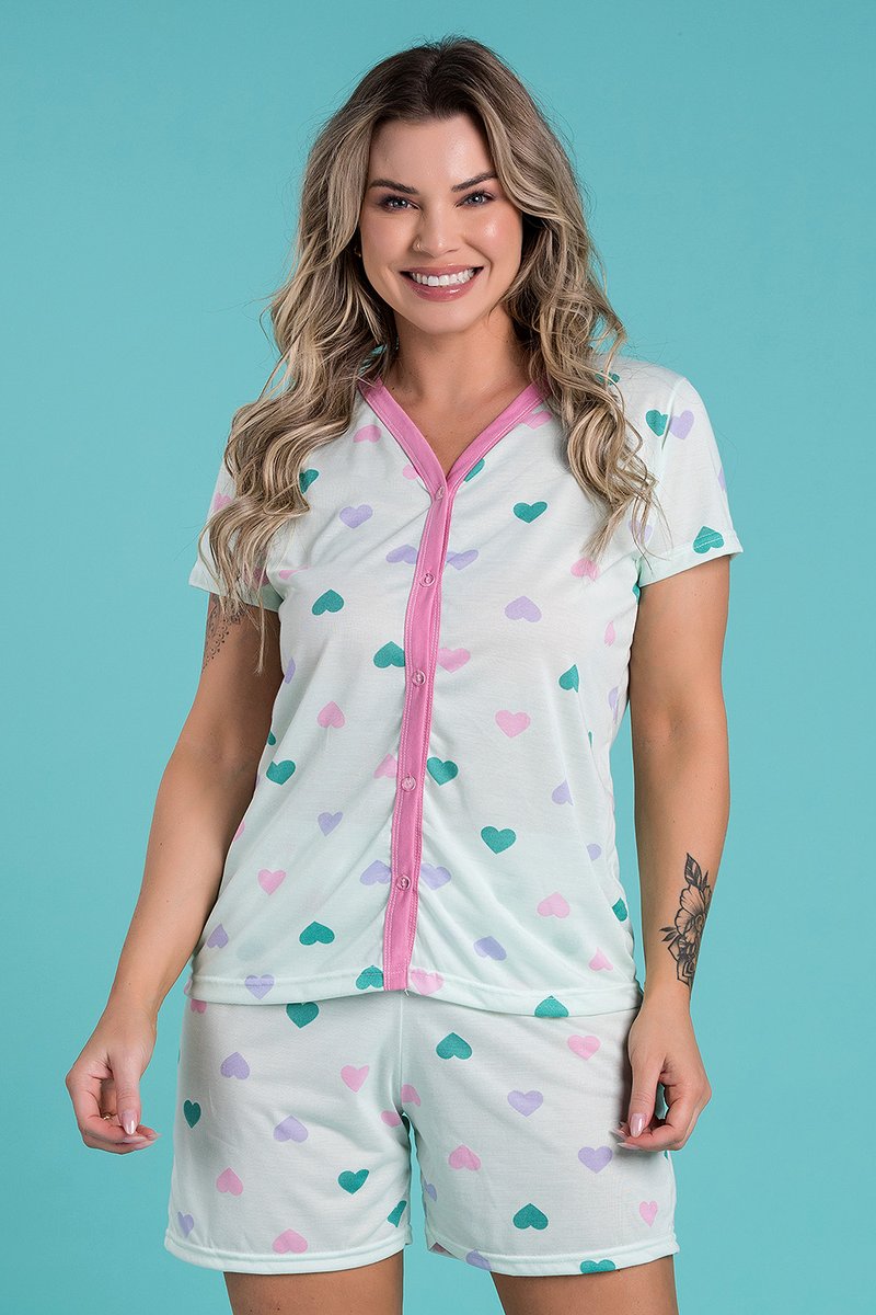 pijama feminino coracoes coloridos abertura com botoes jc43 6 1