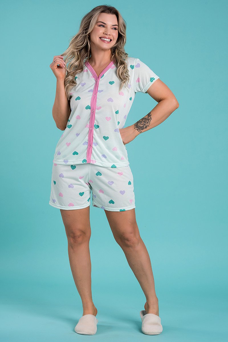 pijama feminino coracoes coloridos abertura com botoes jc43 6 2
