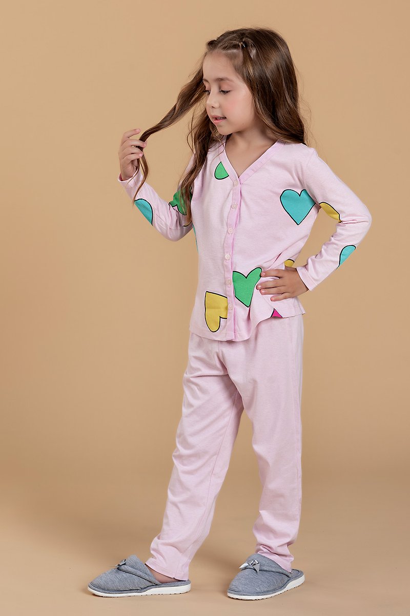 pijama feminino infantil abertura com botoes coracoes coloridos ad01 4