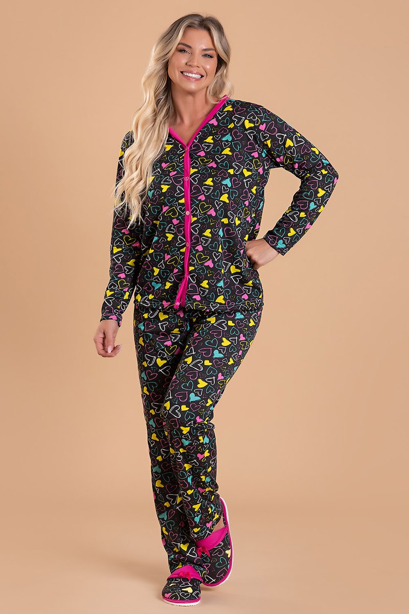 pijama feminino coracoes coloridos abertura com botoes jc13 17 1