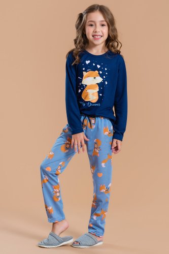 pijama infantil feminino raposa com coracoes ca008 1