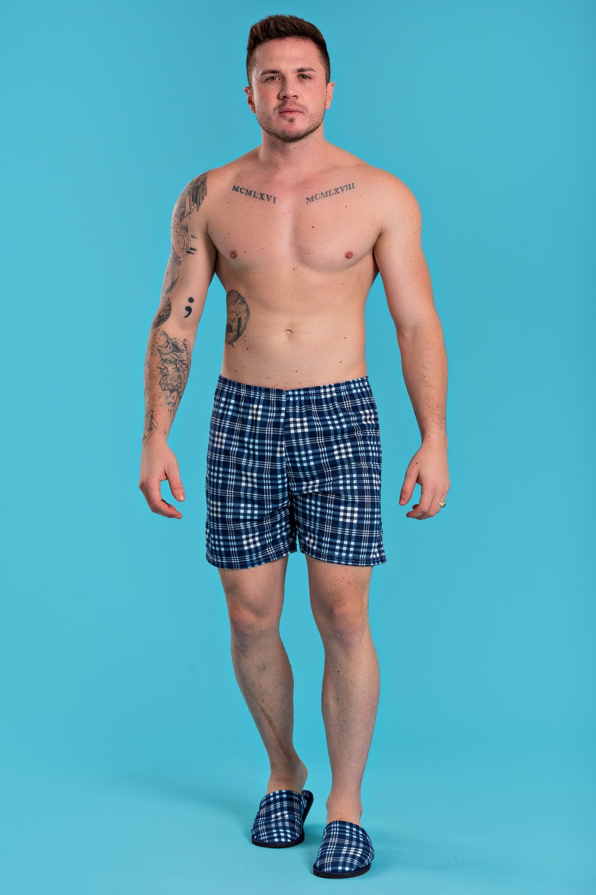 Short Samba Canção Xadrez Marinho