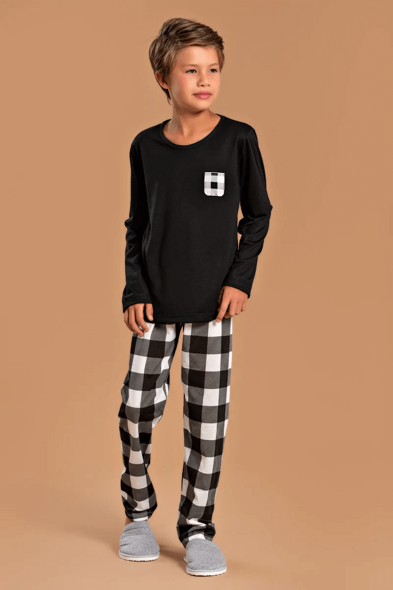 pijama infantil masculino bolso xadrez