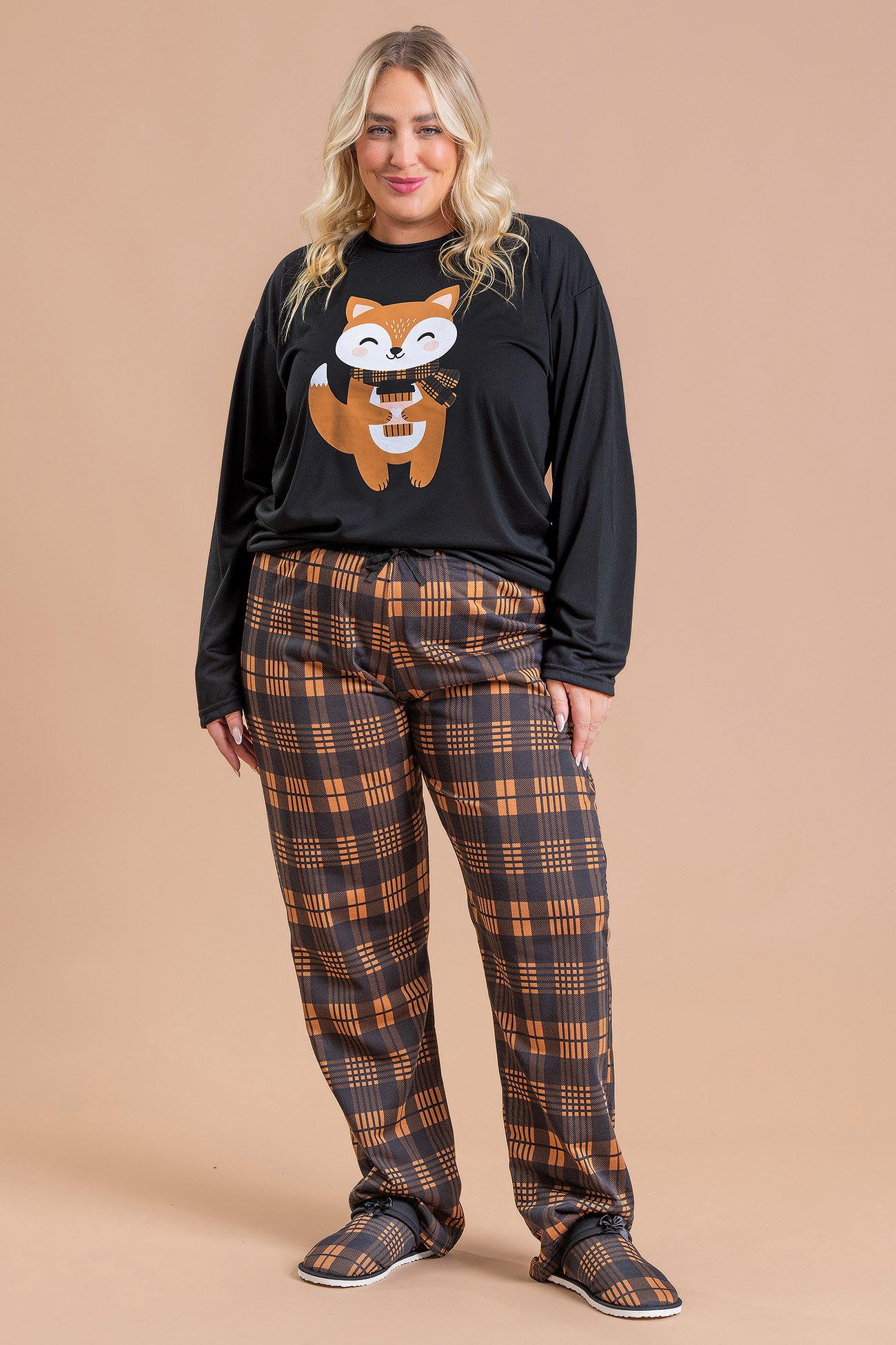 PGG トップス 1(M)サイズ Pijama Feminino Plus Size Raposa Com Cachecol